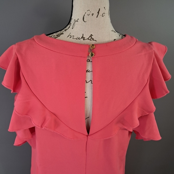 Vince Camuto Pink Scuba Crepe Notch-neck Ruffle Sleeve Shift Dress Size 16 - Picture 4 of 7